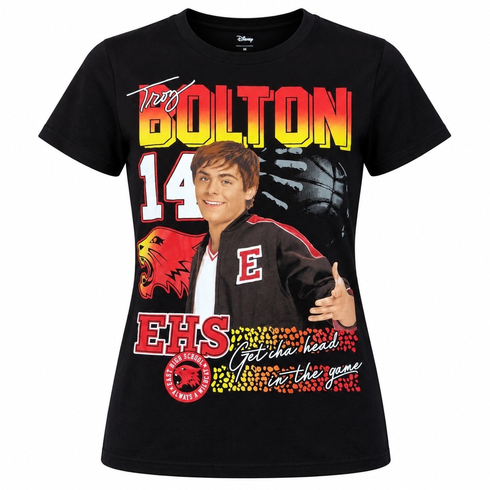 Disney Unisex High School Musical Troy Bolton S Cotton Black Rap Tee Style